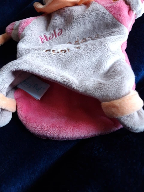 🐭Doudou Plat Marionnette Baby Nat Souris Grise Rose Nala Adore Le Chocolat Tbe 2