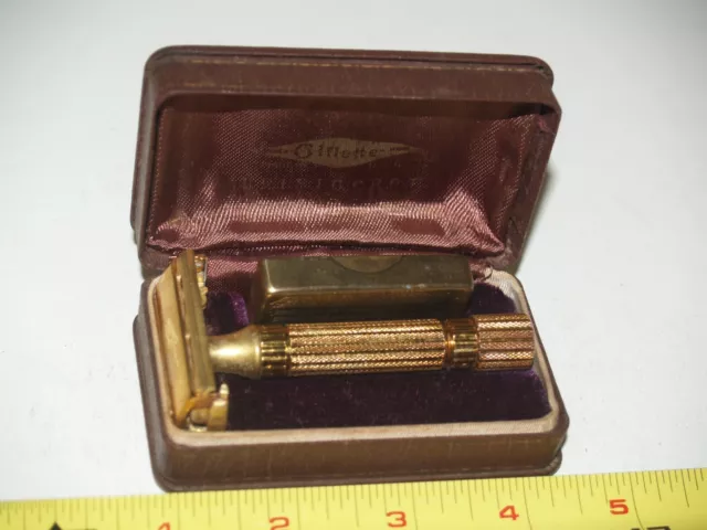 Vintage Gillette Gold Aristocrat Vintage Safety Razor in Case - 1940s