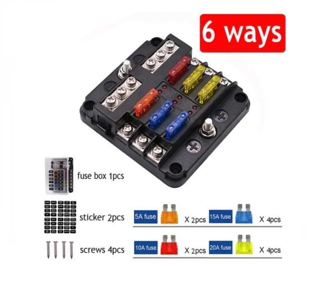 Caja de fusibles de 6 vías univesal para Furgoneta camper autocaravana barco...