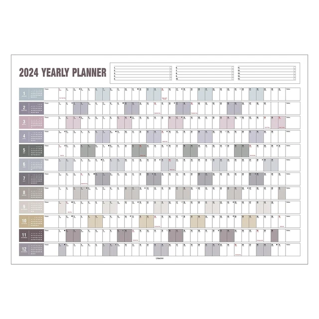 2024 YEARLY WALL Calendar with Holidays, Full Year Calendar One Page