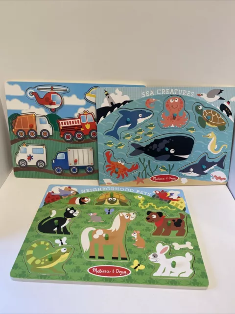 Melissa & Doug Wooden JIGSAW Puzzle PIRATE Ship DINOSAURS Tray Board  Vintage Lot