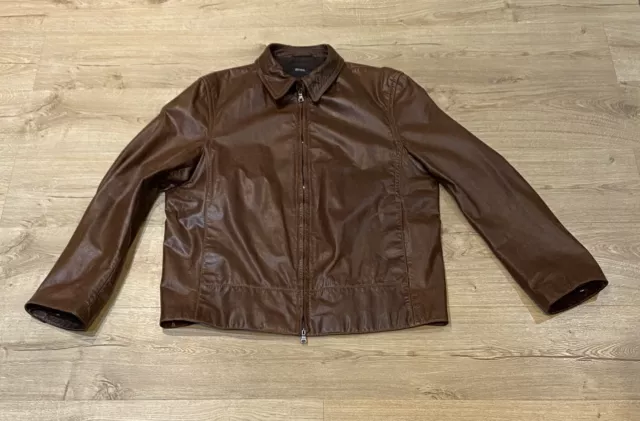 Genuine Authentic Brown Hugo Boss Clato Leather Jacket Size 56 XXXL