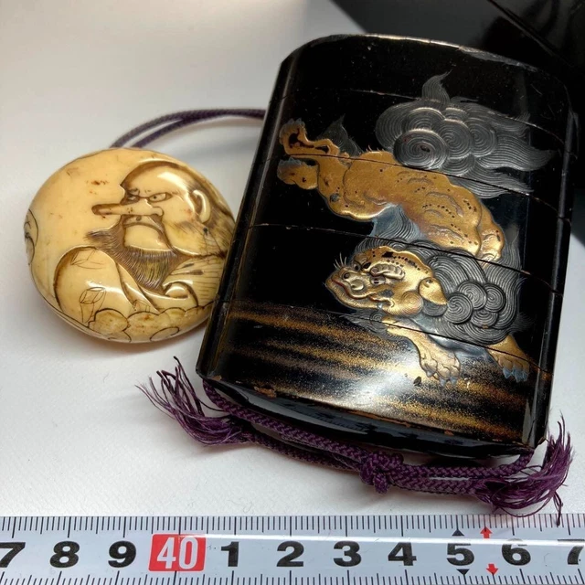 Tadamitsu Koami rooster Lacquer Inro Japan Edo Period original inro antique #1
