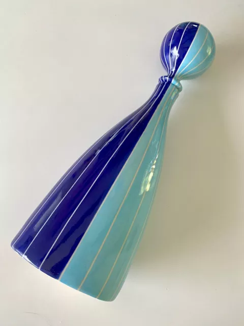 Vintage Jonathan Adler Pot Au Porter Blue Striped Art Pottery Decanter Bottle