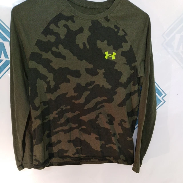 Under Armour Boys YLG Camoufla Green Fitted Long Sleeve Hunting Shirt
