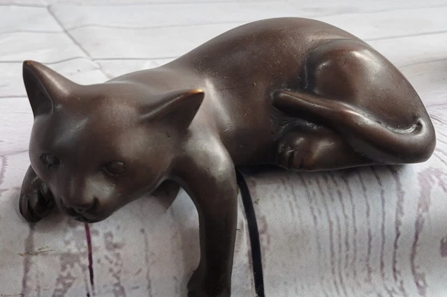 Estatua Escultura Gato Silvestre Moderno Estilo Bronce Firmado Feline Figura
