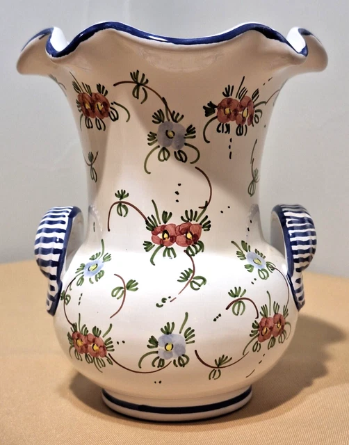 Vintage Pottery Castelli L Pardi Cottura Italian Majolica Vase, 1980s.