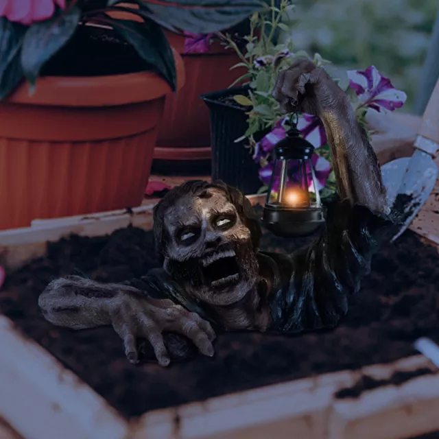 NEW Halloween Zombie Statue Solar LED Lantern Light Outdoor Resin Garden Decor
