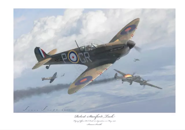 Battle Of Britain Ace R.stanford Tuck Spitfire Mk1 Limited Edition Signed Print