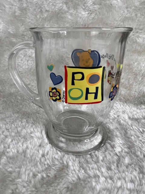 Anchor Hocking-Disney-Pooh-Big Hearts Deserve Big Hugs Pedestal Glass Mug-14Oz