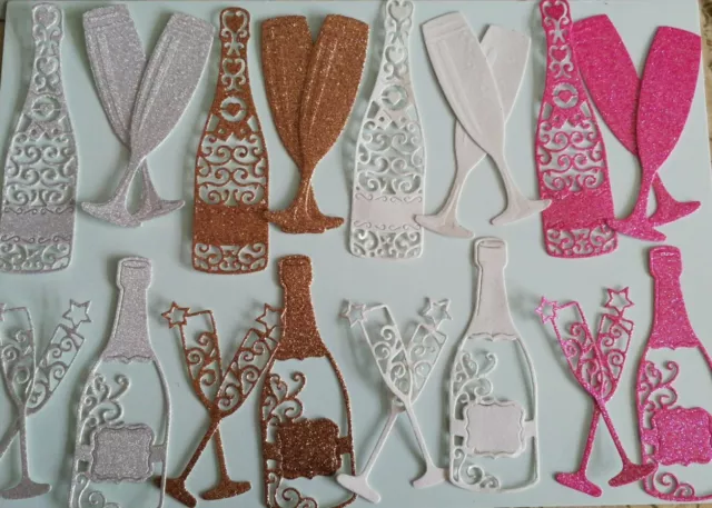 Craft Room Clearout,Die Cuts, 8 Mixed Bottle and Glass Glitter Card Toppers
