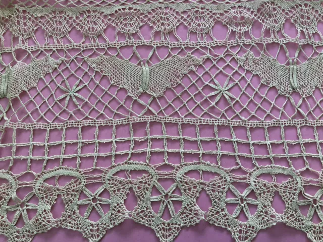 LACE TABLECLOTH BUTTERFLIES Handmade 62"x84" Ecru Maltese Antique Vtg Textile