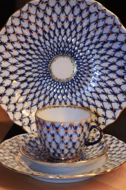 Lomonosov Kobaltnetz Tee-/Kaffee-Service -Russisches Porzellan Gold Blau