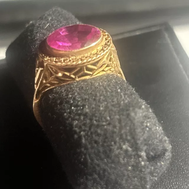 Antique Art Deco 10K Pink Sapphire Oval Cut  Ring  ~ Engagement? 1920s Sz 6