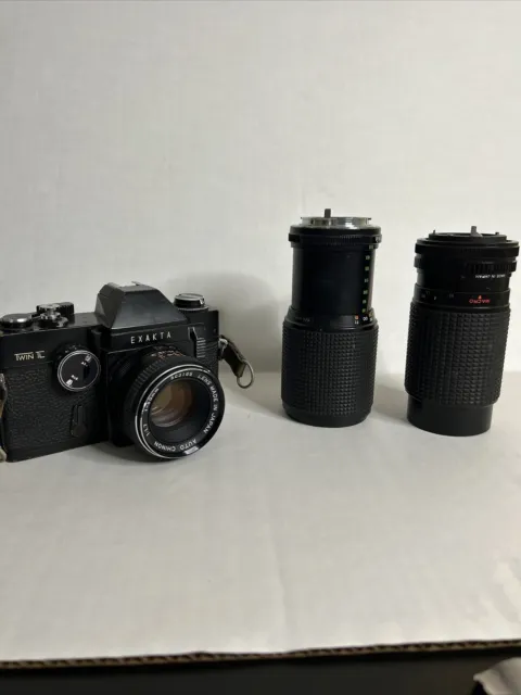 Vintage Exakta Twin TL SLR 50mm Film Camera with 3 Lenses Works!