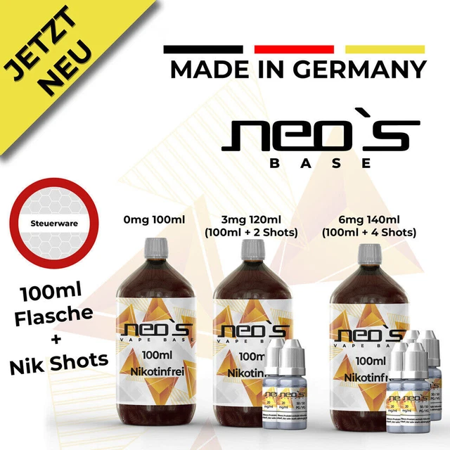 E LIQUID BASE 100/120/140ml - Nikotin Shots 3mg, 6mg, 20mg in 50/50 - 70/30  NEOS EUR 46,90 - PicClick DE