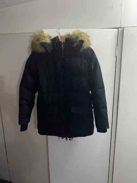 Black coat with fur deals hood topshop