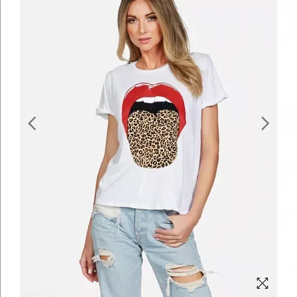 Lauren Moshi Edda x Leopard Tongue Lightweight Short Sleeve White Tee Small $110