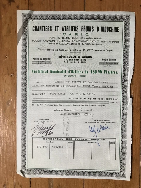 CHANTIERS & ATELIERS REUNIS d'INDOCHINE (A3)