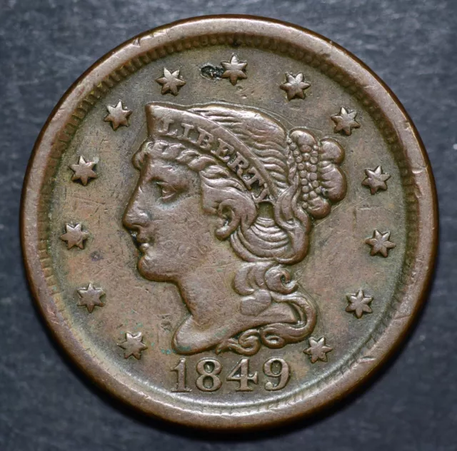1849 Braided Hair Liberty Head 27.5mm Copper Large Cent, FREE SHIPPING