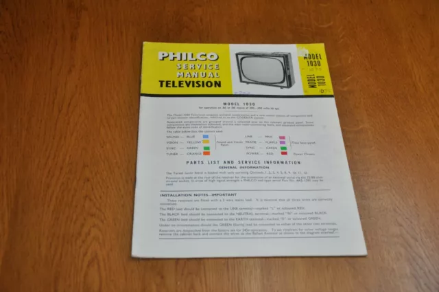 Philco Model 1030 Monochrome Television Receiver Service Manual