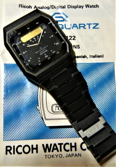 RICOH Quartz 122 Watch Analog/Digital Alarm. AS-IS. Collectible ! with booklet.