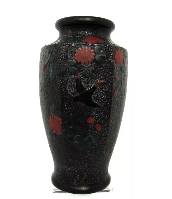 VTG WWI 1910s 10" 6-Sided Basalt Textured Black Matte Ceramic Vase