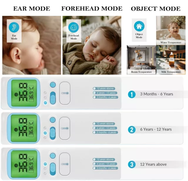 AFAC Forehead & Ear Digital Infrared Thermometer Non Contact For Adult Kids Baby 2