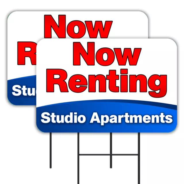 NOW RENTING Studio Apartments 2 Pack Double-Sided Yard Signs 16" x 24" with Meta