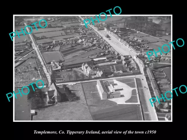 OLD LARGE HISTORIC PHOTO TEMPLEMORE TIPPERARY IRELAND, AERIAL VIEW OF TOWN c1950