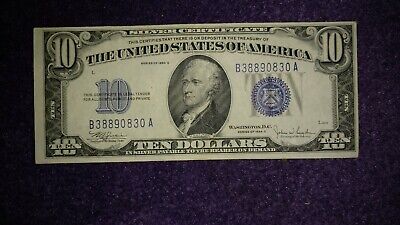 Fr-1704 1934 C Ten Dollar Silver Certificate. Uncirculated Condition Blue Seal 3