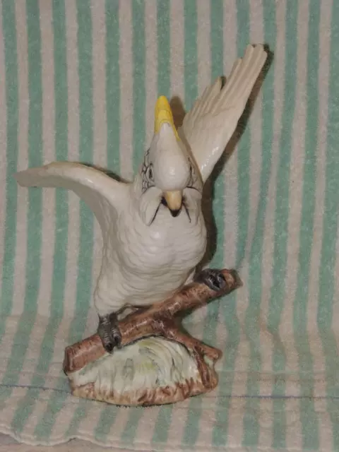 Vintage Large Cockatiel Figurine Wings Up Cockatoo Parrot White 12" Lefton Japan