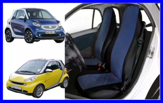 Coppia coprisedili per Smart Fortwo 2 posti fodere set kit nero blu 450 451 453