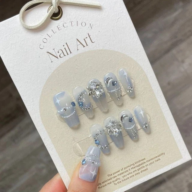 10pcs/box Pure Manual Snow Diamond Handmade Nails Press on Nails  Women Girl