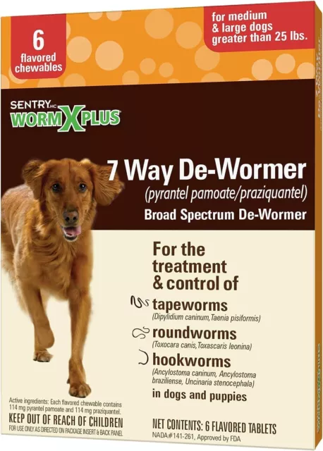 SENTRY Worm X Plus 7 Way DeWormer Large Dogs (6 count) Package may vary