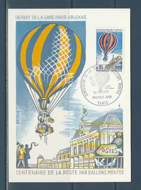 carte  1er jour centenaire de la poste par ballon monté 75 Paris  1971