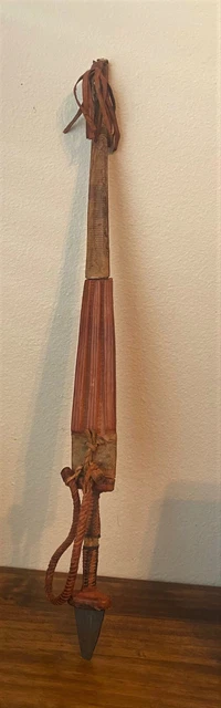 African Ceremonial Tebu Knife Dagger w Leather Animal Skin Sheath, 25.5"