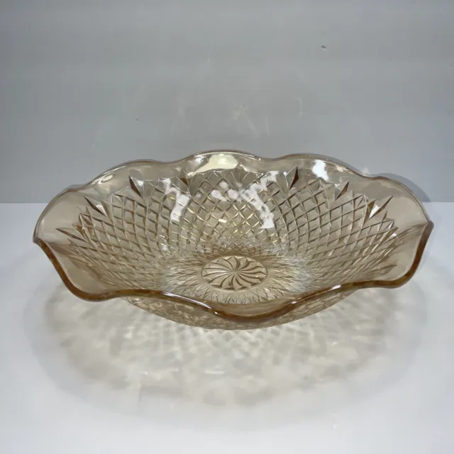 Sowerby Carnival Glass Bowl Starburst Diamond Point Iridescent Marigold 10.5”