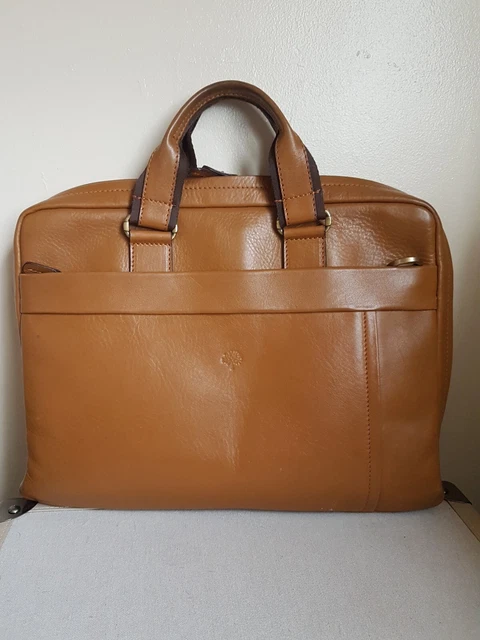 Designer Style Honey Leather Briefcase Overnight Bag Secure Lots Pockets