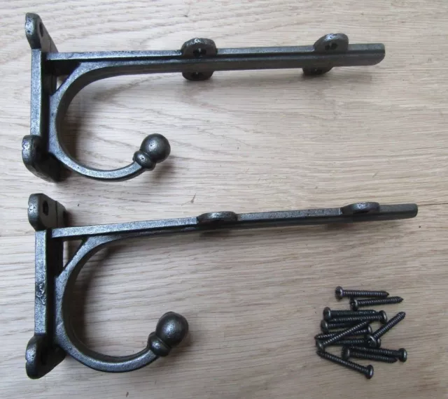 PAIR OF JACOBEAN 8" Cast iron rustic shelf support bracket with hooks