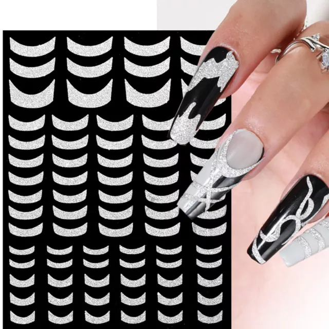 6sheets French Tip Silver Salon SelfNail Art Sticker For Women DIY