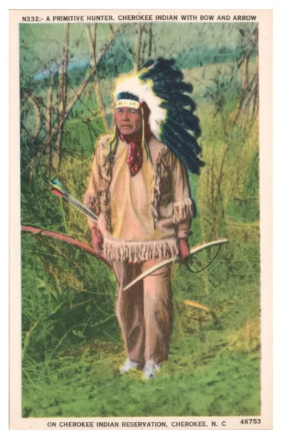 Vintage Native American Cherokee Indian w/Bow and Arrow Postcard Unposted