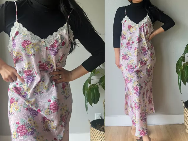vintage floral slip retro slinky dainty romantic midi casual dress Medium Large