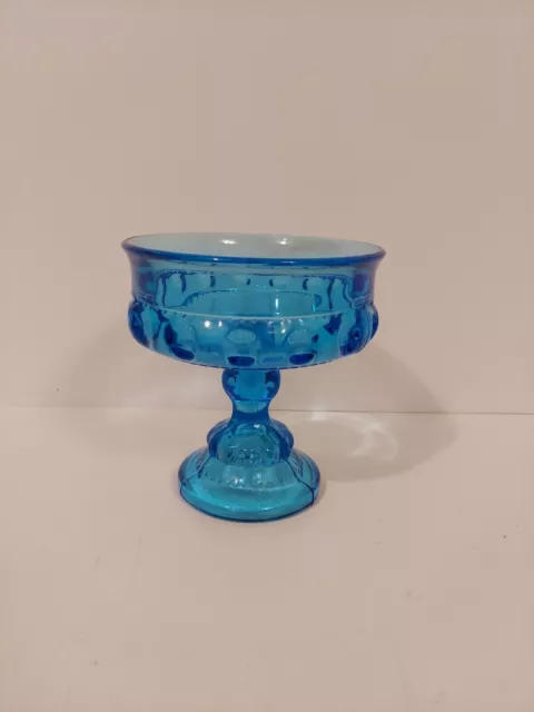 Aqua Blue Indiana Glass Thumbprint Compote Dish