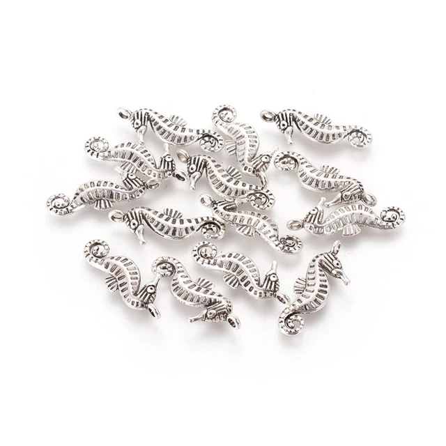 10 Stück Seepferd 22x9mm Anhänger Charms  Basteln Schmuck Antiksilber Meerestier