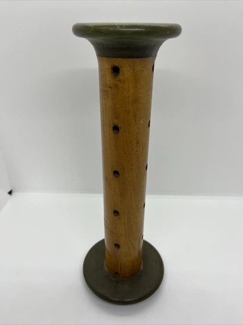 VINTAGE WOOD SPINDLE SPOOL- THREAD TEXTILE Yarn, Candle Holder-10 Inch
