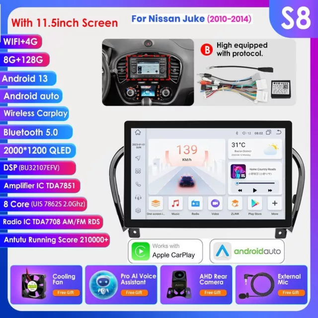 Für Nissan Juke 2010-2014 Android Doppel DIN Autoradio GPS CarPlay BT DAB 8+128G