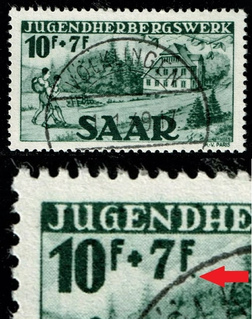 Saar 1949 Mi.-Nr. 263 VI PF Plattenfehler gestempelt. Stempel falsch.