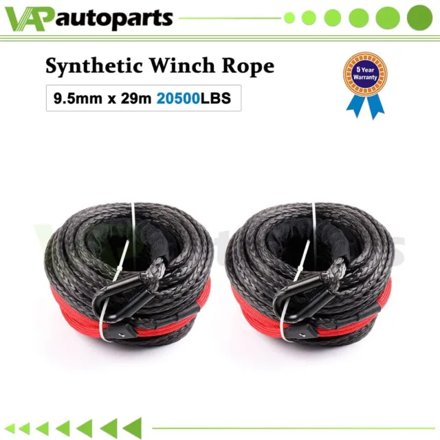 2pcs 20500LB 3/8" x95' Synthetic Winch Line Cable Recovery Rope for ATV SUV UTV