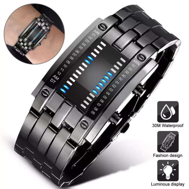 Waterproof Men's Digital Sports Watch Stainless Steel LED Electronic Wristwatch